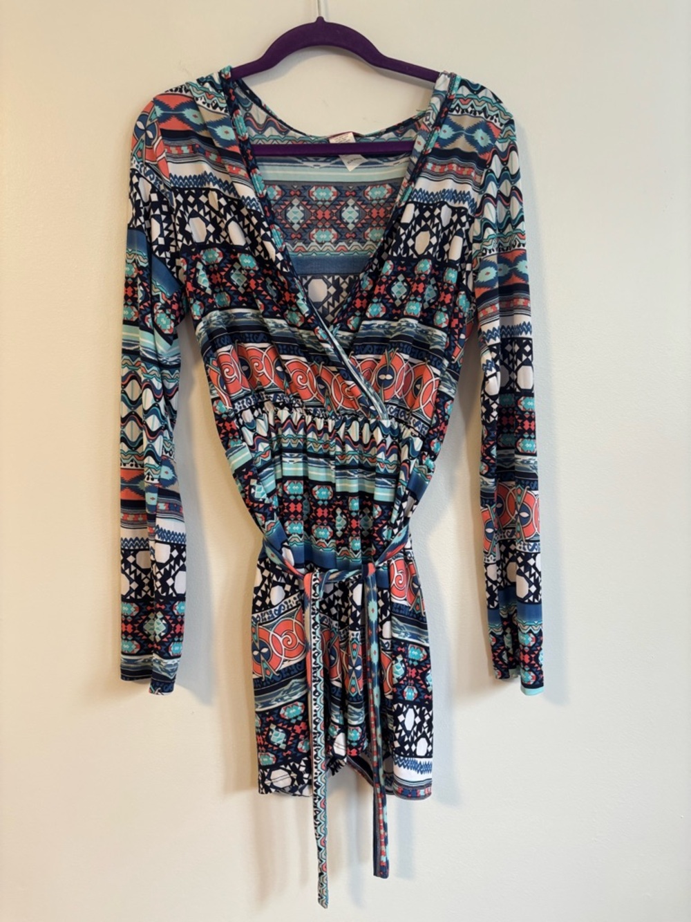 Pretty Young Thing Funky Long Sleeve Geometrical Romper Blue Pink White Size XL